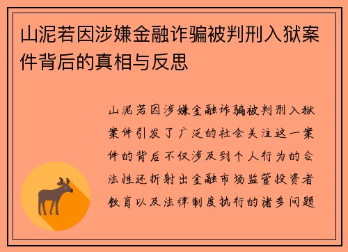 山泥若因涉嫌金融诈骗被判刑入狱案件背后的真相与反思